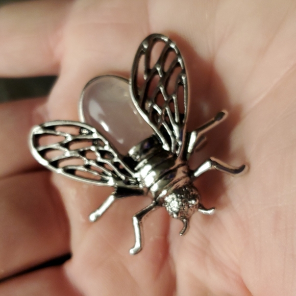 New Rose Quartz Lucky Cicada Pin Brooch Pendant. - Picture 3 of 7